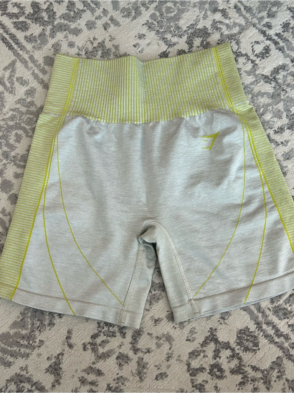 Gymshark Light Gray & Lime Seamless High-Waist Bike Shorts